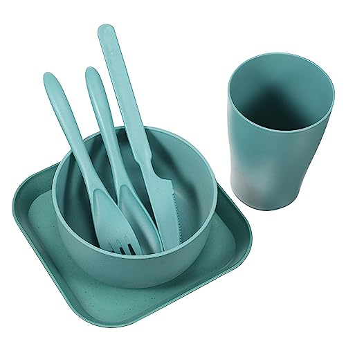 Wheat Straw Tableware Set Unbreakable Dinnerware with Reusable Utensils Lightweight Plates Bowls and Cutlery for Home Picnic Travel Dishwasher Safe