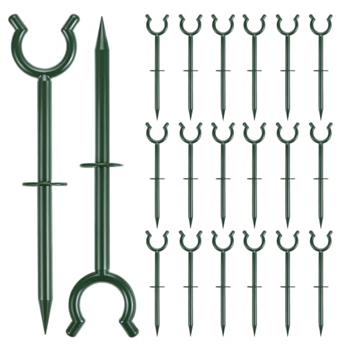 QWORK 3/4" Garden Hose Holder Brackets - 20 Pcs Plastic Outdoor Hose Guide Stakes Support Spike Tool
