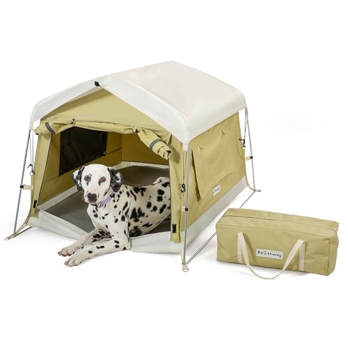 Dog Tent Cotton Fabric, Aluminum Poles and Camping Mat, Outdoor Weatherproof, Dog House Outdoor, Breathable with 2 Side Windows, Portable and Collapsible (Green, Large) - color: Green, size: Large, 39.4''L x 31.5''W x 26.4''H