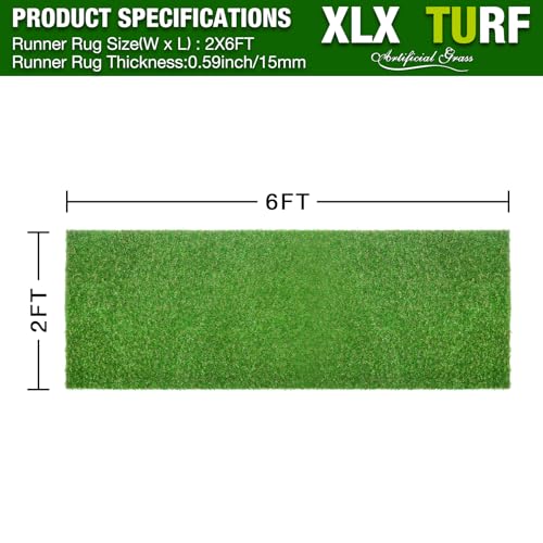 XLX TURF 2FT X 6FT Artificial Turf Runner Rug Indoor Outdoor - Realistic Narrow Fake Grass Carpet Patio Balcony Floor Covering - Pets Friendly & Drainage Dog Grass Pad - size: 2' x 6' (Runner)
