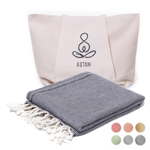 ATANI 69x35 in Oversized Turkish Beach Towel Set with Tote Bag – Quick-Dry 100% Turkish Cotton Peshtemal, Sand-Resistant, Lightweight for Shower, Travel, Pool, Yoga (Black) - color: Black + Bag, size: 35 inc x 69 inc