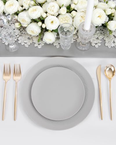 WONDERFUL 32pcs Light Grey Plastic Plates Reusable Unbreakable & Dishwasher safe Dishes Set Outdoor Plates Includes:16 Dinner 10" and 16 Dessert Plate 7.3" Ideal for BBQ Camping Outdoor Party - color: Light Drey