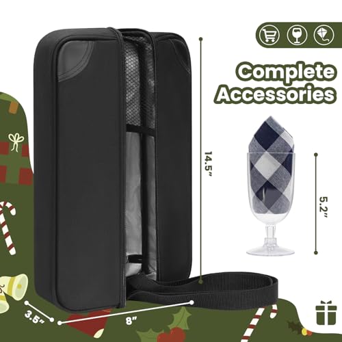 ALLCAMP Wine Bag - Insulated Cooler Bag with Wine Glasses, Bottle Opener & Wine Accessories for Wine Lovers - Portable Wine Gift Bag for Travel, Picnics, and Gift Ideas(Black) - color: Black, size: 1 Bottle