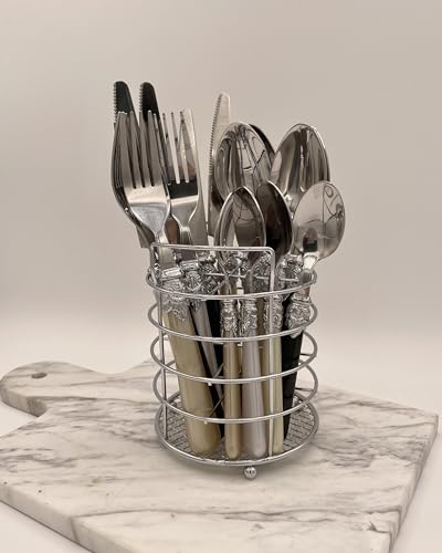 The Original Brink House Glam Mix & Match Stainless Steel Cutlery Set with Assorted Baroque Handles / 16 pieces with Metal Stand, Lifestyle utensils set for home, first apartment, dorm, dinner parties - color: Glam Assortment, size: Service for 4 (16 pcs)
