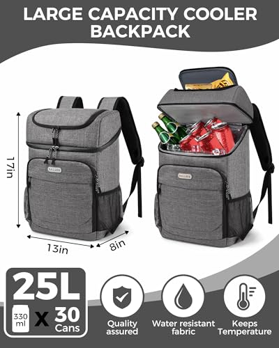 BAGLHER Lightweight Insulated Cooler Backpack - 30 Cans, Leak-Proof for Lunch, Picnic, Hiking, Camping Trips - color: grey-titan