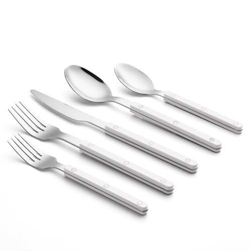 ANNOVA Silverware Set, Retro/Rivet Colorful Stainless Steel Tableware Kitchen Flatware Set Utensils, Includes Dinner Knives, Forks, Spoons, Salad Forks & Dessert Spoons (White, 10 Pieces) - color: White