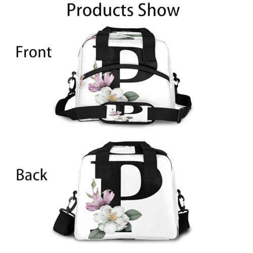 Letter P Insulated Lunch Bag for Women Men Reusable Waterproof Lunch Box Cooler Tote Bag One shoulder portable meal bag Portable Adult Lunchbox for Work Picnic Hiking Beach - color: Letter P
