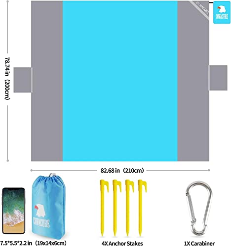 covacure Beach Blanket Waterproof Sandproof 79”X 83"- Large Beach Blanket Sandproof Fits for 4 Adults, Waterproof Beach Mat with 3 Zipper Pocket, Outdoor Beach Mat for Travel, Camping, Hiking - color: Blue 79"x 83"