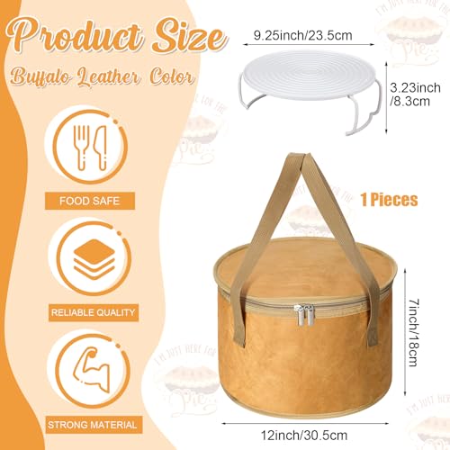 Pickmesh Round Pie Carrier 12 x 7 Inch Insulated Casserole Carriers with Lid and Detachable Handle for Hot or Cold Food Cake Transport Thanksgiving Christmas Gift(Buffalo Leather Color) - color: Buffalo Leather Color