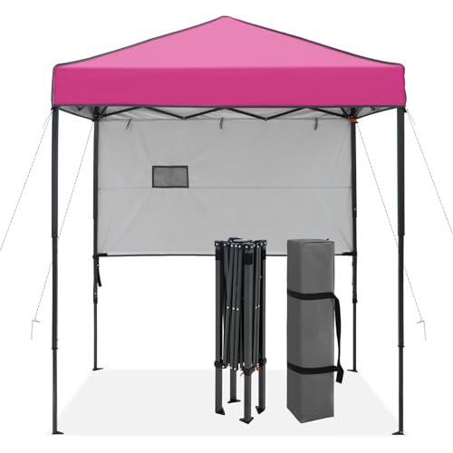 6x4 Pop Up Canopy Tent with Half Wall Panel, Instant Portable Beach Canopy, Outdoor Tent with Carry Bag for Camping, Sports, Tailgating, Events, Pink - color: Pink, size: With Half Wall