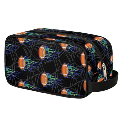 Kids Travel Toiletry Bag - Waterproof Hanging Cosmetic Hygiene Bags for Boys Men - Fire Football Large Shave Kit for Toiletries Accessories Bathroom Stuff - color: Fire Rugby