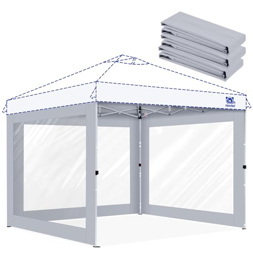 FANPAT 3Pcs Clear Canopy Sidewalls for 10x10 Pop Up Tent, Transparent Window Curtain Cloth, 8 Mil PVC Enclosure Fabric with Zipper, Durable Grey (Not Including Frame and the top,Sidewalls ONLY) - color: Durable Grey