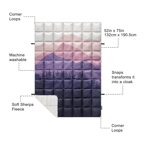 zzlamb Outdoor Camping Blanket with Sherpa Lining,Puffy Thick Camp Quilt for Sleeping,Packable Warm Wearable Fleece Blankets for Cold Weather,Traveling,Backpacking,Picnics,Beach,Stadium 52x75in - color: Lavender Ridge Fade