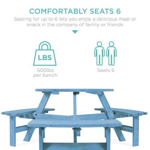 Best Choice Products 6-Person Circular Outdoor Wooden Picnic Table for Patio, Backyard, Garden, DIY w/ 3 Built-in Benches, 500lb Capacity - Seaside Breeze - color: Seaside Breeze
