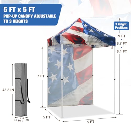 EAGLE PEAK Pop up Canopy 5x5, Outdoor Portable Canopy Tent with One Removable Sunwall, Carry Bag Included, Stars and Stripes - color: Stars and Stripes