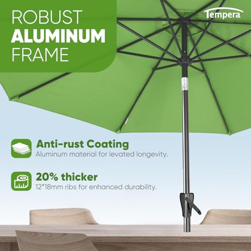 Tempera Patio Market Outdoor Table Umbrella with Push Button Tilt and Crank, Large Sun Umbrella with Sturdy Pole & Fade Resistant Canopy, Easy to Set - color: Green, size: 9 FT