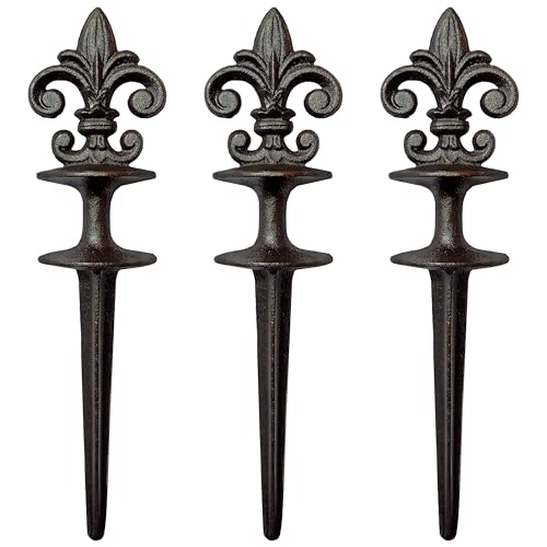 Lulu Decor, Antique Black Cast Iron Garden Fleur de lis Hose Guides, Set of 3. Strong and Decorative Hose Guide that Protects Your Plants and Provides Elegance to Your Garden
