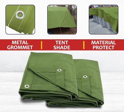 Mytee Products 10' x 16' Green Canvas Tarp 12oz Heavy Duty Water Resistant - color: Green (1 Pc), size: 10' x 16'