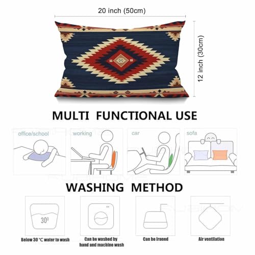 Smooffly Vintage Southwest American Throw Pillow Case Waist Lumbar Cotton Linen Throw Pillow case Cushion Cover for Sofa Home Decorative Oblong 12x20 Inches Blue Red - color: Swn25