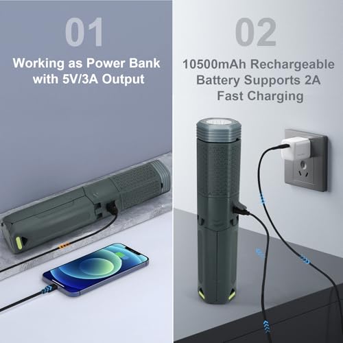 Telescopic Camping Lights,Portable Camping Lantern with Storage Bag,10500mAh Rechargeable Outdoor Adventure Emergency Light,Waterproof LED Work Lights with Magnetic (Gray) - color: Light Gray
