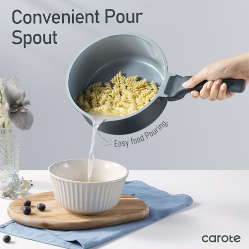 CAROTE 14 Pcs Ceramic Cookware Set, Pots and Pans Set Non Stick with Ceramic Coating, Induction Kitchen Sets - color: Blue