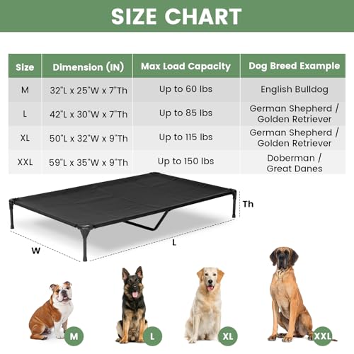 Elevated Dog Bed for Outdoor, Large Raised Dog Cot with Washable Mesh, Cooling Pet Cot Chew Proof for Outside Camping, 42"x30" Grey - color: Grey, size: 42"L x 30"W x 7"Th