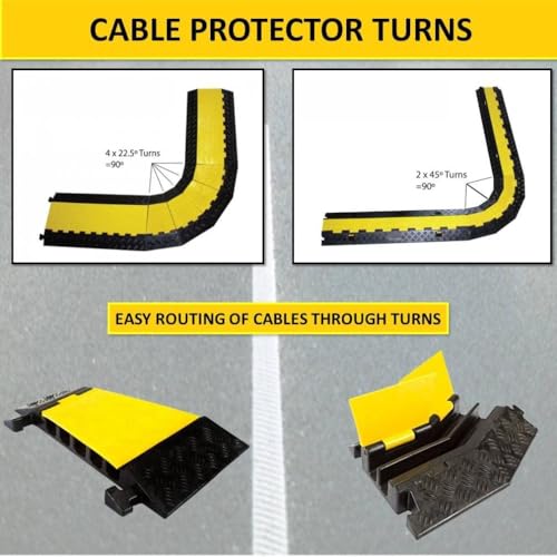 Kable Kontrol Atlas Heavy Duty Cable Protector - 45° Degree Left Turn - 2 Channel - CP9987 Compatible - Black & Yellow - Speed Bump and Wire Protector Turn for Indoor & Outdoor Use - size: 2 Channel - Left Turn