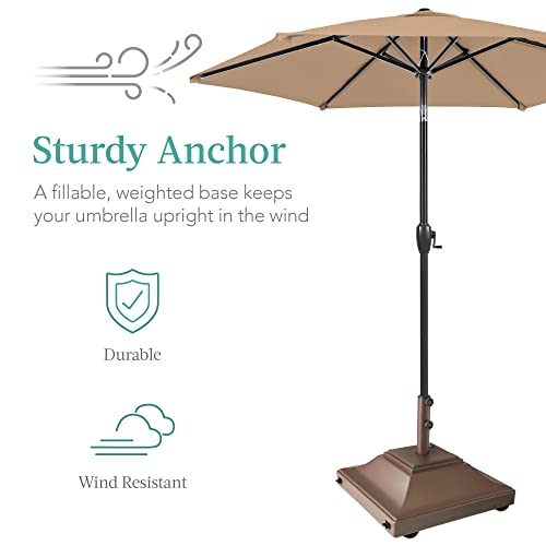 Best Choice Products Fillable Mobile Umbrella Base, Heavy Duty Base, Square Tiered Market Stand for Patio, Deck, Outdoor w/ 4 Wheels, 2 Locks, 2 Knobs, 120lb Capacity - Brown - color: Brown