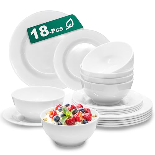 6 Sets Plates And Bowls Set(18 Piece) - Unbreakable Lightweight Dinnerware Set With 26 oz Cereal Bowls 8 inch Dessert Plates 10.5inch Dinner Plates Dishwasher Safe Reusable Gift for Wedding Home - color: Dinner Set White