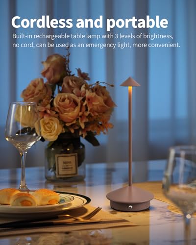 Modern Cordless Table Lamp Set of 2, Portable LED Desk Lamps, 5000mAh Rechargeable Battery Operated Lighting for Bedroom Dining Room Restaurant Coffee Shop Camping Night Light (Brown) - color: Brown (2 Pack)