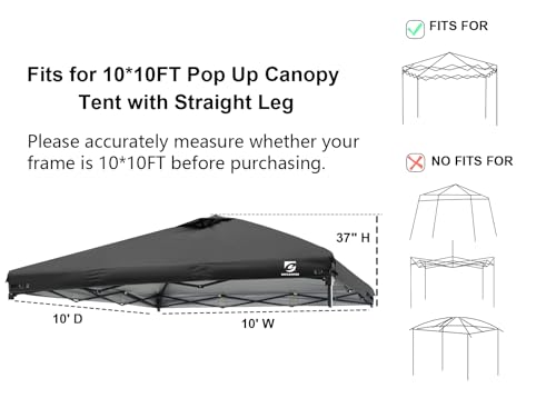 10x10 Pop Up Canopy Replacement Top Cover with Air Vent for Straight Leg Canopy Tent, Waterproof for Outdoor Garden Patio Camping Sun Shade(Frame NOT INCUDE) (Black) - color: Black