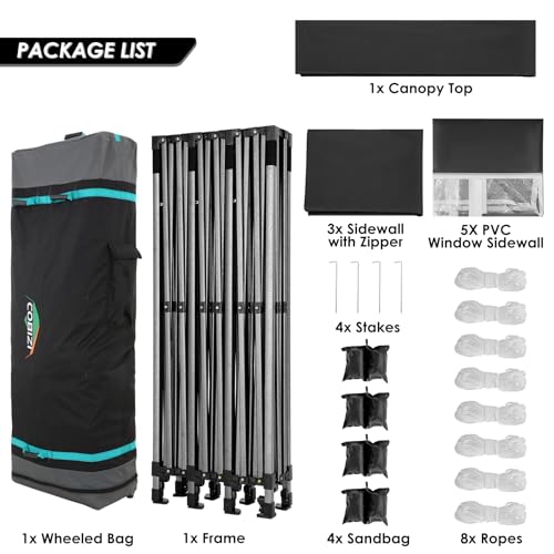 COBIZI 10x30 Heavy Duty Pop up Canopy with 8 sidewalls Party Tent for Parties Weddings Events UPF 50+ Waterproof Commercial Gazebo with Roller Bag, Black(Frame Thickened) - color: Black, size: 10x30 With 8 Sidewalls