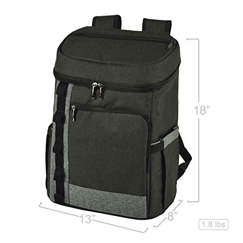Picnic at Ascot Cooler Backpack for 4 with Plates, Glasses, Hardwood Board, Cheese Knife & Corkscrew - Large 30 Can Capacity- Lightweight, Insulated & Leak-Proof - size: Charcoal with picnic accessories
