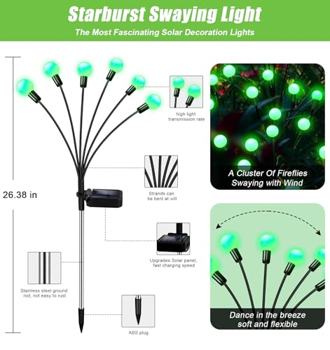 NBQQ Solar Garden Lights Outdoor, Waterproof Solar Powered Lights for Yard Pathway Patio, Swaying Lawn Decor as Gardening Gifts for Women Holiday(Green,4 Pack) - color: Green, size: 4 pack