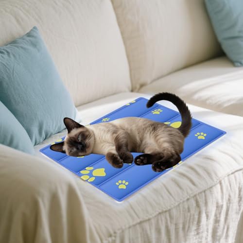 Cooling Dog Bed, Premium Pet Cooling Mat Waterproof & Scratch-Resistant, Non-Slip Summer Essential for Dogs Cats, Foldable Cooling Pad for Indoor Outdoor Travel(S 20''*16'') - color: Dark Blue Paw, size: 20''*16'' Small