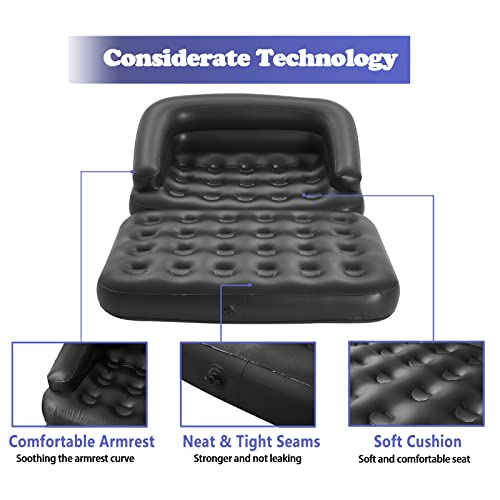 Inflatable Couch Air Sofa Bed, Blow Up Sofa for Camping Waterproof, Black - color: Black