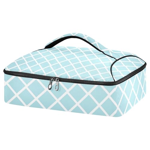 Casserole Carriers for Hot or Cold Food Reusable Casserole Dish Carrier Insulated Thermal Large Capacity Durable Perfect for Party Camping Family Gatherings Yellow Fish - color: Blue Grid Lines