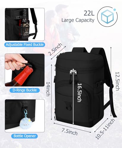 Cooler Backpack, 22L Waterproof Soft Backpack Coolers Leak Proof Beach Backpack Insulated Picnic Lunch Bag for Fishing Camping,Beach,Hiking,Travel - color: Black