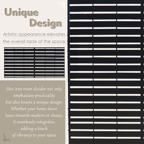 Kozyard Metal Privacy Screen 74" H x 47.2" W Decorative Outdoor Divider with Stand Panels Freestanding Screen Set for Deck Patio Balcony Garden Outdoor&Indoor(Black/Horizontal Slat) - color: Black/Horizontal Slat