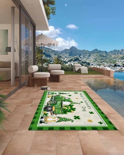 Large Outdoor Rug 5'x8' for Patio Indoor Outdoor Area Rug Happy St. Patrick's Day Vintage Truck Gnome Lucky Clover Shamrock Rugs Outside Patio Rugs Camping Carpet Mat for Spring Picnic - color: Luckyhoe3435, size: 5' x 8' (Rectangular)