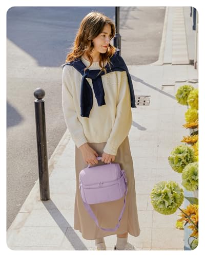 BAGSMART Insulated Lunch Bags for Women, Cute Quilted Lunch Box, Lightweight Puffy Padded Waterproof Lunch Tote, Reusable Lunch Cooler for Work Picnic Travel, Lavender Purple - color: Lavender Purple, size: Medium(normal)