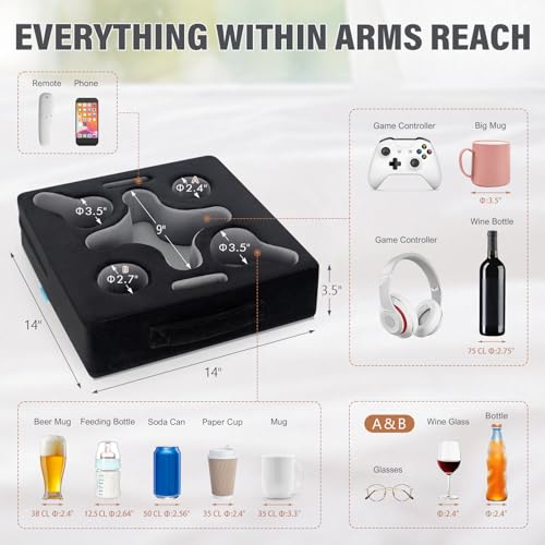 Couch Cup Holder Pillow-Sofa Cup Holder Tray Caddy Cupholder for Bed, Rv, Tv, Car, Man Cave, Backseat for Remote, Drinks, Snacks (Square-Black) - color: Black