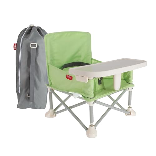 Nuby Pop-Up Booster Seat with Removable Tray - 6+ Months - Portable Booster Seat for Floor for Indoor/Outdoor Use - 3-Point Safety Adjustable Straps - Summer Travel Essentials - Green - color: Green