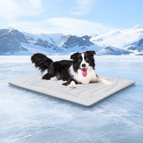 Dog Cooling Mat, 48"x28" Cooling Mat for Large Dogs, Arc-Chill Cold Fabric Delivers Rapid and Lasting Cool (Q-Max>0.5), Portable & Washable Pet Pad for Summer - color: Grey, size: X-Large