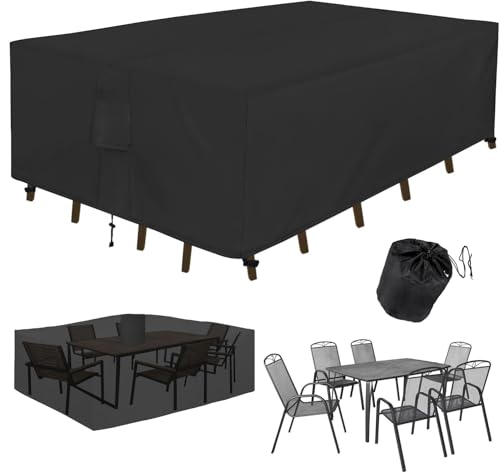 Patio Furniture Covers 108" L x 82" W x 28" H Outdoor Table Furniture Cover Waterproof Rectangle 600D Table and Chair Set Cover for Deck Lawn and Backyard Wind Dust Proof Anti-UV