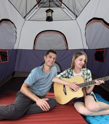 3/4 Person Camping Tent with 1 Door, 4 Windows, and Upgraded Ventilation– Instant Setup, Waterproof, 8'x 8'x 67''Oxford Fabric Floor Pop Up in 60 Seconds Includes Rainfly and Backpack - color: 4 Person -Grey