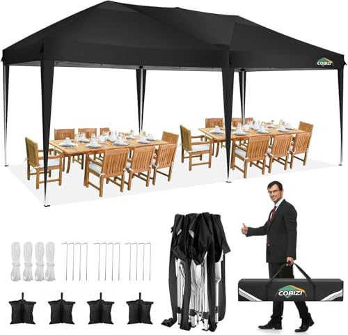 COBIZI 10x20 Pop up Canopy Tent Without Sidewall, Waterproof Portable Outdoor Canopy 10x20 Instant Shelter Tent for Parties, Wedding, Backyard, Carport with Carry Bag & 4 Sandbags(Black) - color: Black, size: 10x20FT without sidewall