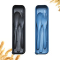 Reusable Travel Utensils Set with Case, 2 Sets Wheat Straw Portable Plastic Fork Spoons Knife Camping Cutlery, Eco-Friendly BPA Free Lunch Tableware for Kids Adults Travel Picnic Utensils - color: 2 Sets - Black, Dark Blue