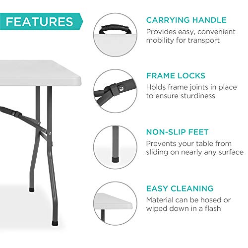Best Choice Products 6ft Plastic Folding Table, Indoor Outdoor Heavy Duty Portable w/Handle, Lock for Picnic, Party, Camping - White - color: White, size: 6ft