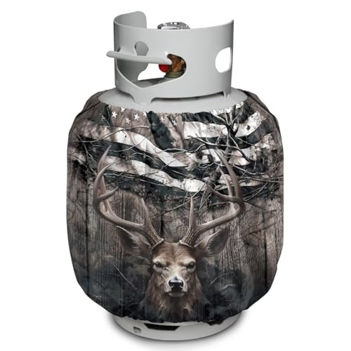 American Deer Propane Tank Covers 20lb Retro Outdoor Heavy Duty Waterproof Windproof Gas Tank Cylinder Cover with Elastic Brand, Dress up Your Gas Grill, Fits Standard 20lb Cylinder - color: American Deer Retro